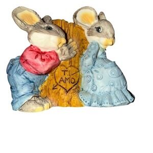 Calico Kittens Ti Amo Bunny Couple Figurine Easter Decor Hand Painted 4in